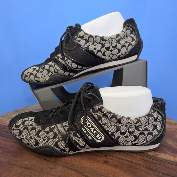 COACH Remonna Signature Jacquard C Pattern Suede Sneakers Black Gray Women's 8 - Picture 3 of 10